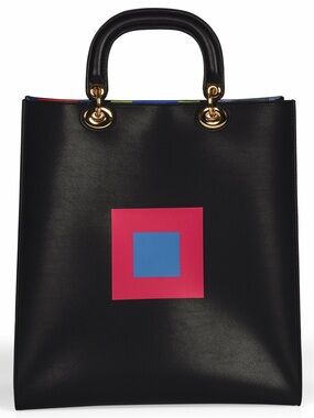 Black Tote with Pink & Blue Square Accent